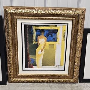Elegant Gold Framed Unique EXPOSITION By EMILIE BELLET Mixed Media COA